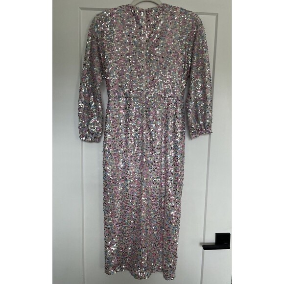 DONNA MORGAN FOR MAGGY Sequin Midi Cocktail Dress Lavender/Pink Multi Size 0 - Picture 5 of 9